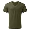 Men's Summer Casual T-Shirt Loose Fit Solid Color Deep V Neck Tee Tops Fashion Hipster Hip Hop Short Sleeve Hippie Tee Shirt(Army Green,Large) #1
