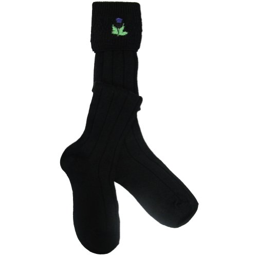 W. Brewin Black Kilt Hose/Socks With Scottish Thistle Embroidered Size 6.5-9