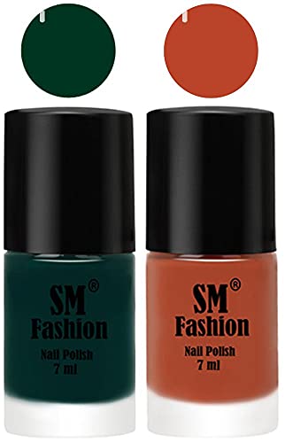 Image of Long Lasting Nail Polish | Nail Paint Combo 7 ml Each) - Set of 2 Dark Green-Light Coral