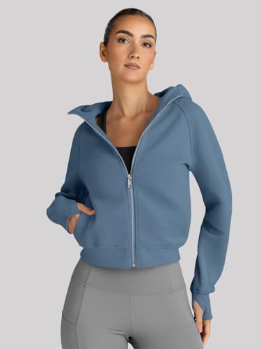 Image of Trendy Queen Womens Zip Up Hoodies Cropped Jackets Fall Clothes 2026 | Hooded Lightweight Fleece Lined Slight Stretch Material Comfort Travel Ariport Outfits Casual Y2k Sweatshirt Winter Fashion