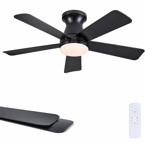 Goniyado 41' Black Low Profile Ceiling Fans with Lights and Remote, Modern Flush Mount Ceiling Fan...
