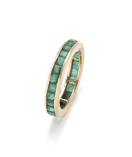 14k Yellow Gold Handmade Emerald Birthstone Eternity Band Ring For Women - 2.91 Carats Real Baguette Emerald Gemstone Fine Jewelry Rings, Gift For Her V
