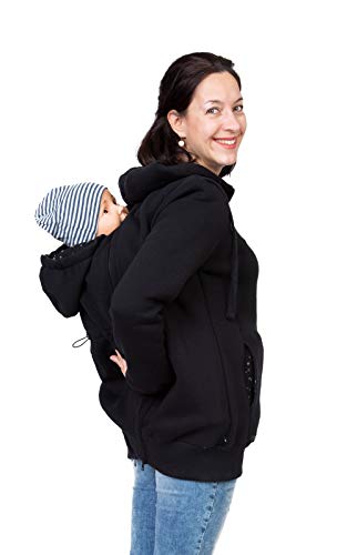 Viva la Mama - Jacke für Hintentragen Babytragejacke Baumwolle Sweat Umstandsjacke - ELLIOT PLUS - schwarz - XL Cover