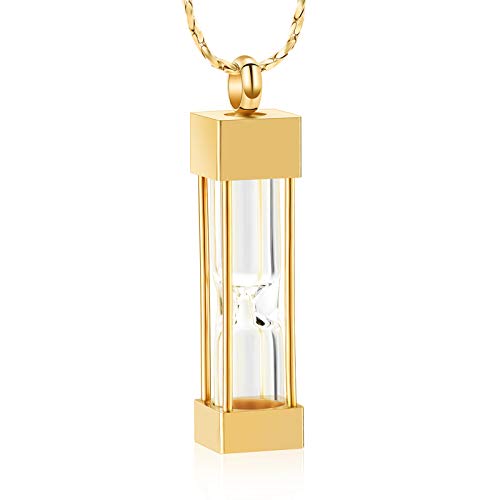 Imrsanl Glass Hourglass Cremation Jewelry for Ashes Container Vial Urn Necklace Pendant Stainless Steel Cylinder Bottle Memorial Cremation Keepsake Jewelry for Women/Men