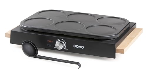 DOMO DO8717PN - Pancake Maker con diseño de madera - PFAS FREE - Crepiere eléctrico - Incluye espátulas de madera y cucharón - 6P