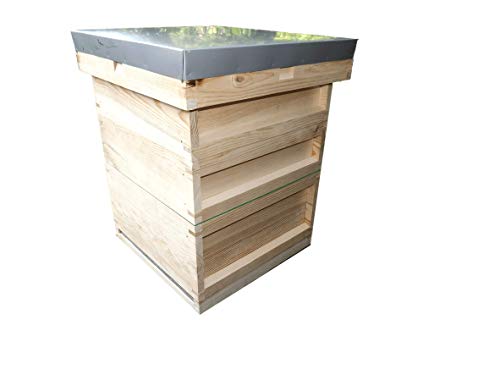 Beehive with Two Supers - British National - Solid Pine - Roof (100mm deep) with galvanised steel top and Base (45mm deep) with Open Mesh Floor and removable Varroa Tray
