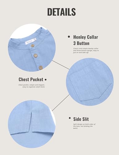 Image of Arshiner Boys Cotton Linen Henley Shirt Button Down Shirt Long Sleeve T Shirt Beach Shirt Tee Casual Solid Tops