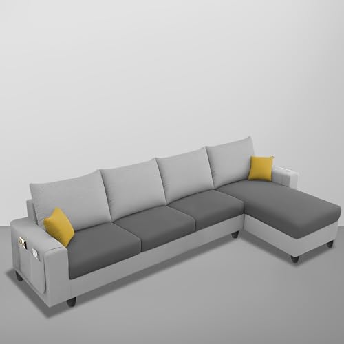 Image of Casaliving Porto RHS 6 Seater L Shape Sofa Set for Living Room (Grey Dark Grey Fabric) Premium Velvet Fabric Sofa Set