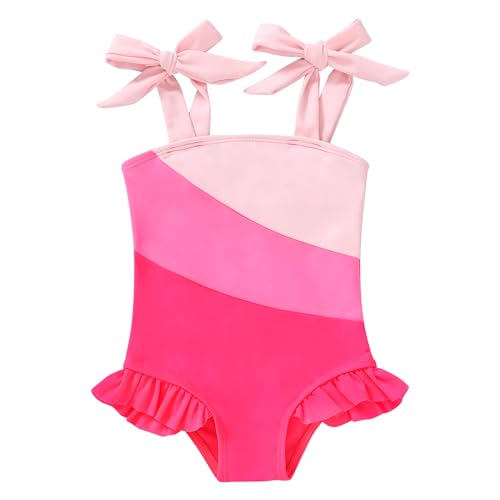 Image of YOUNGER TREE Toddler Swimsuit Girl Color Block Stripe One-Piece Swimwear Baby Girl Bathing Suits