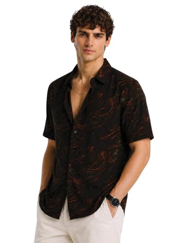 Image of ADRO Abstract Printed Shirts for Men | Breathable Cotton Rayon Fabric | Relaxed Fit Summer Shirts | Casual Party Shirt for Men