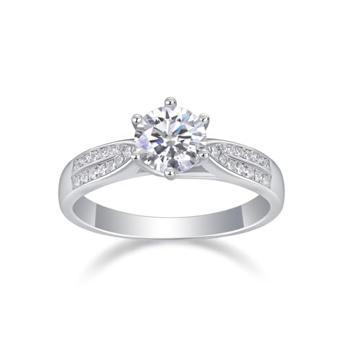 Bague moissanite 2 carats en argent sterling plaqué or blanc pour femme