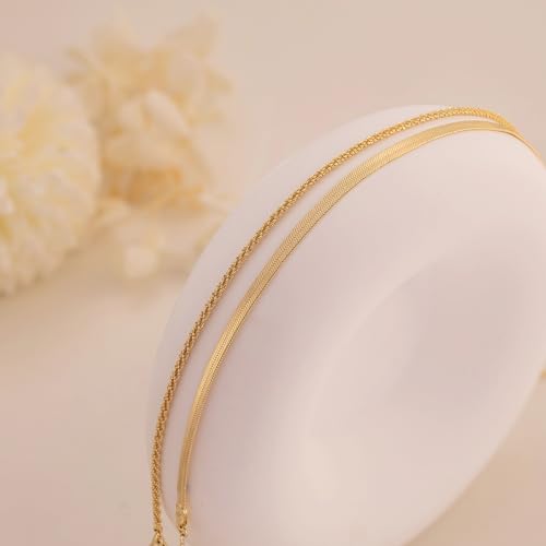 CHESKY Gold Ankle Bracelets for Women, 14k Gold Plated/Sterling Silver Anklet Bracelet Set Layered Glitter Box Paperclip Figaro Cuban Link Anklets for Women, Waterproof Summer Gold Jewelry Gifts