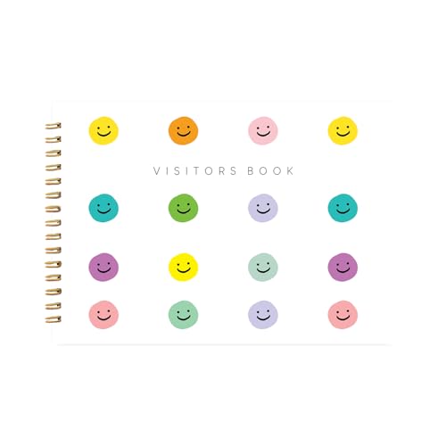 Image of Visitor Book - 8 x 12 Inches | Smiley Pattern Wire Bound Guest Register for Hotels, Offices, Exhibitions, Boutiques & Business Use | Medium Size Visitor Log Book for Reception & Front Desk