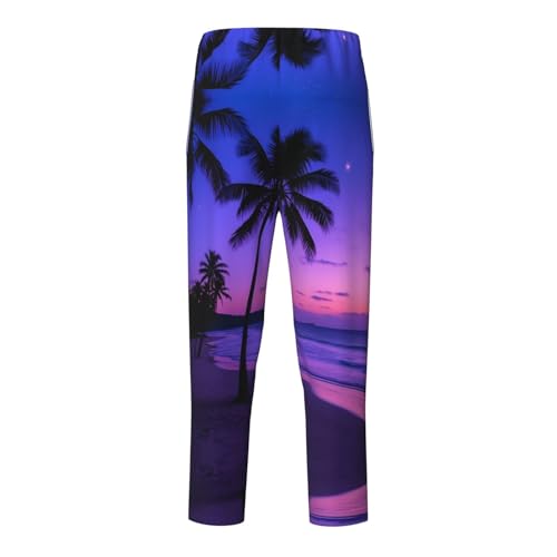 Pajama Pants Pajama Bottoms with Elastic Waistband Sleepwear Lounge PantsSea Beach Coconut Tree Sunset2