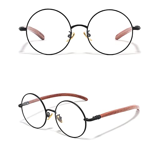 Gafas de lectura redondas con estilo retro para hombres y mujeres, lectores de computadora con bloqueo de luz azul y brazo de madera (color: negro (titanio puro), tamaño: 1,0 x)