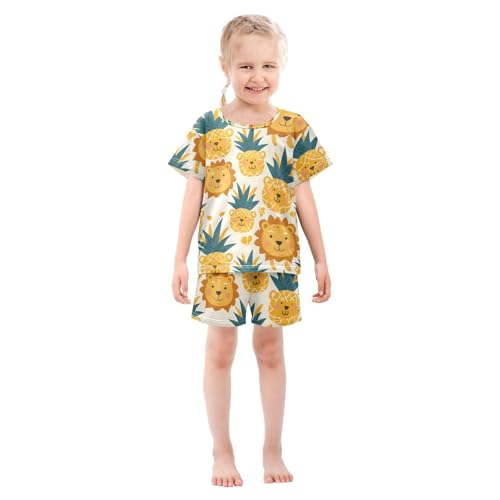 ALAZA Pineapple Lion Cartoon Pajamas Short Sleeve 2 Piece Sleepwear Top and Bottom Pajama Set Unisex3