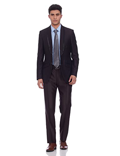 Image of Raymond Cotton Blend Men's Full Sleeve Contemporary FIT Dark Brown Formal Suit