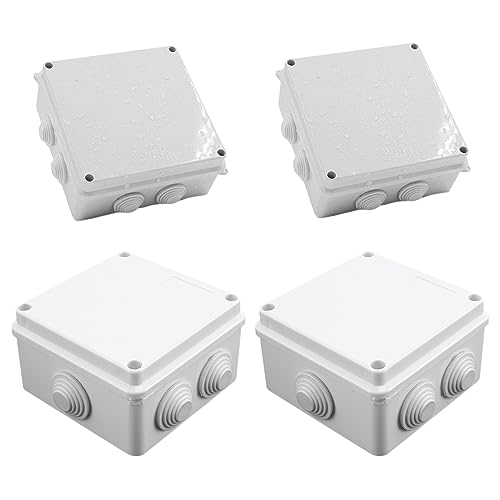 Jortmrd 4 Stück Verteilerdose Aufputz Abzweigdose Wasserdicht Anschlussdose ABS Gehäuse Steckerverschraubung Elektrische Box für Innen Außen Outdoor (85x85x50 mm + 100x100x70 mm, P65, Weiß)