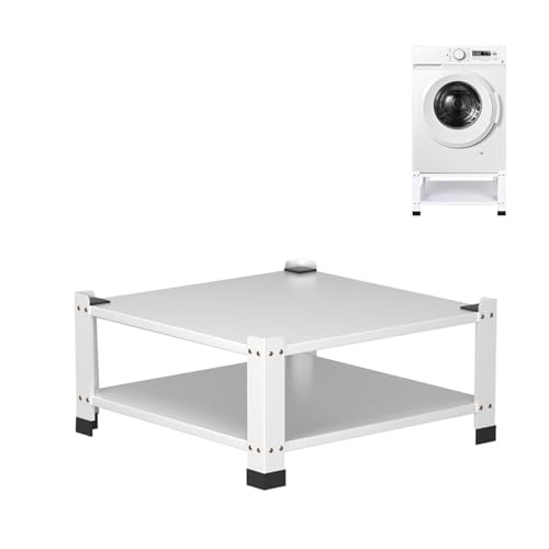 Washer Dryer Pedestal Set of 1 With Storage Shelf 28.3 x 28.3 x 14 in 800 lb Capacity Heavy Duty Carbon Steel Laundry Pedestals White
