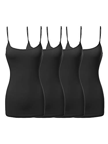 Made by Emma Basic Solid Long Length Adjustable Spaghetti Strap Tank Top 4BLACK 2XL