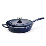 Tramontina Bestow Enameled Cast Iron Skillet with Lid, 10-inch Frying Pan, Blue