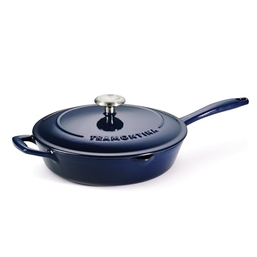 Tramontina Bestow Enameled Cast Iron Skillet with Lid, 10-inch Frying Pan, Blue