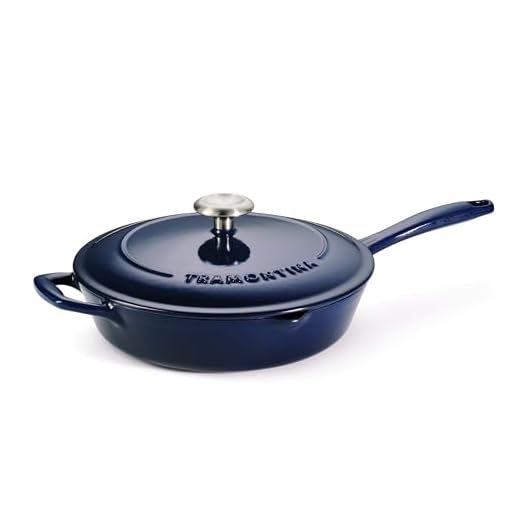 Durable Enameled Cast Iron Skillet with Lid