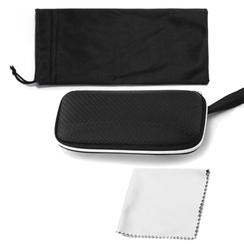 Image of Semi-Hard Shell Sunglasses Case,Portable Zipper Eyeglasses Case,Protective Box For Glasses,Includes a storage bag and glasses wiping cloth