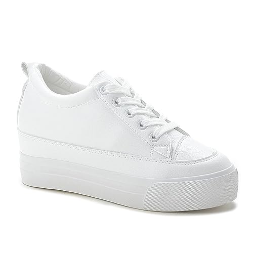 Chaussures Blanches for Femmes Baskets Rehaussant Les Talons Compensés Semelle Souple Bas Haut Classique Confort Plate-Forme Chaussure Baskets (Color : White,...
