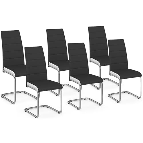 IDMarket - Lot de 6 chaises MIA Noires liseré Blanc pour Salle à Manger
