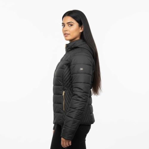 Image of Women's Nylon Puffer Jacket for Winter | Lightweight Warm Quilted Outerwear with Hood | Front Zipper Closure & Secure Pockets | Wind-Resistant Casual Jacket for Women