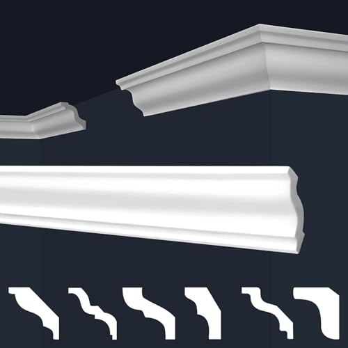 Molduras de techo Marbet de espuma de poliestireno XPS - Molduras de estuco de alta calidad, ligeras y robustas en diseño moderno - (2 metros E-5-80x80mm) moldura de friso