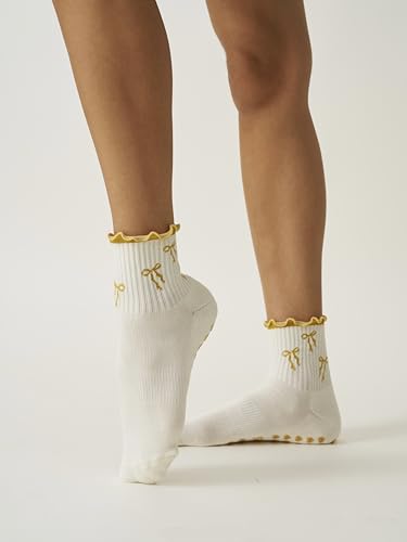 Image of Shapes Studio Half Calf Grip Socks, Cute Fruit Pilates Socks, Ruffle Socks, Non-Slip for Barre Yoga