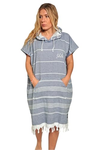 Shiboles – Poncho de Bain Adulte Deniz 100% Coton – Style Serviette Turc peshtemal – Intérieur éponge Absorbant – Doux & Confortable – Idéal...