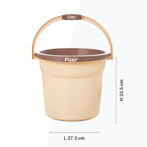 Image of FLAIR Estella 8L Set of 2 Plastic Bathroom Bucket, Beige | Durable Virgin Plastic Buckets with Easy-Grip Handle | Lightweight & Multipurpose for Mopping, Floor Cleaning, Kitchen and Daily Use