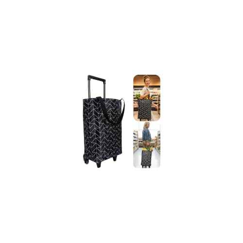 Image of Rolling Shopping Bag, Small Shopping Cart with Wheels,Collapsible Portable Waterproof Tote for Market & Grocery Runs-Gift for Women & Seniors(Black)