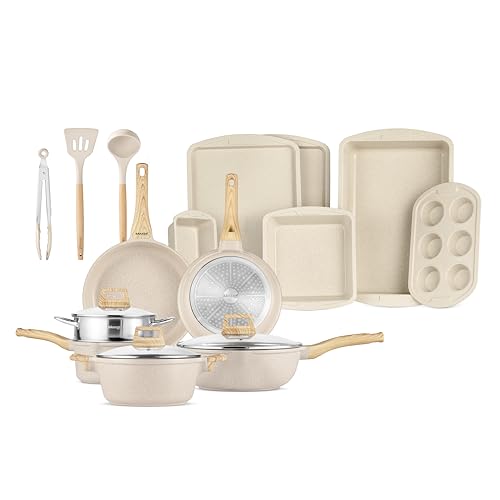 Bakken Master 20 Piece Cookware Set - Pots and Pans with Handle Grips and Tempered Glass Lids, With...