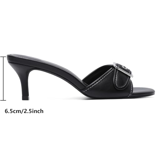 Image of Mostrin Kitten Heels for Women Summer Mules Heels Stiletto Heeled Sandals Slip On Backless Dressy Womens Sandals