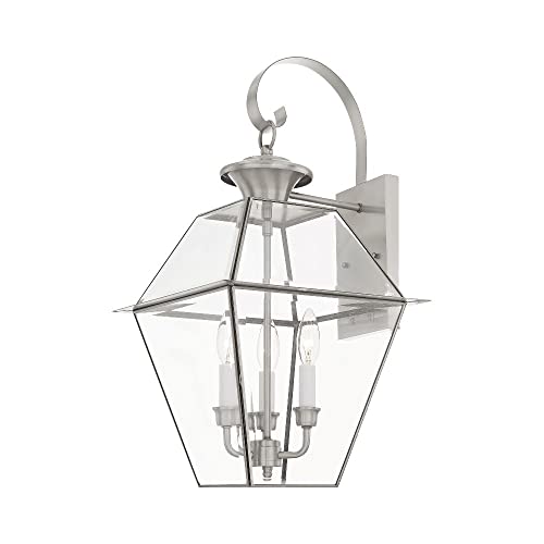 Image of Livex Lighting 2381-02 Outdoor Wall Lantern, Polished Brass | Clear Beveled Glass Shades
