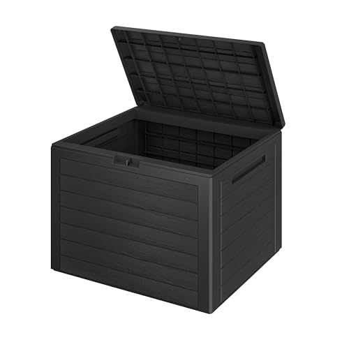 Casaria® Coffre de Jardin Exterieur 190 L Anthracite - Caisse de rangement étanche Effet Bois - Malle avec poignées latérales pour Jardin Terrasse ou Balcon