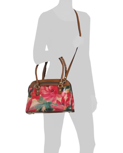 Image of Patricia Nash Calvi Leather Satchel with Crossbody Strap, Spring Multi Floral, 12.5 x 9.5 Inches