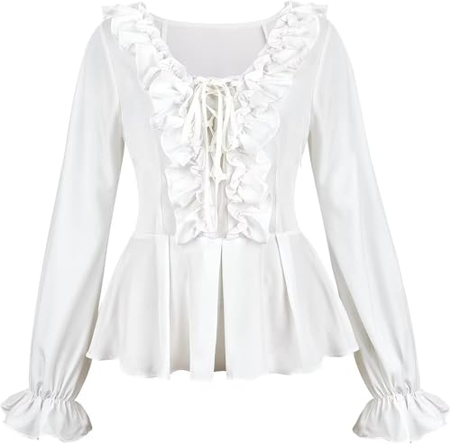 Chemisier Femme Chic et élégant Blouses White Costume Medieval Pirate Renaissance Rétro Victorien Épaule Dénudée Élégante Sexy Top Blanc 2XL