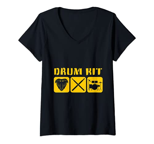 Womens Drum Kit Band Drumming Drumsticks Musical Drums V-Neck T-Shirt, Black