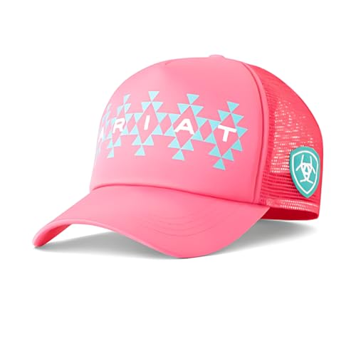 ARIAT Youth Girls Southwestern Logo Band Ponytail Hat, Hot Pink, One Size