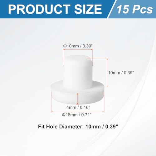 Image of uxcell 15Pcs Silicone Hole Plug, Waterproof Solid T-Shaped Rubber Stoppers Bottle Seal Tube Pipe Plug End Cap for 10mm /0.39 inch Hole for Bathtub Bottle, 0.39 inch Plug Height, White