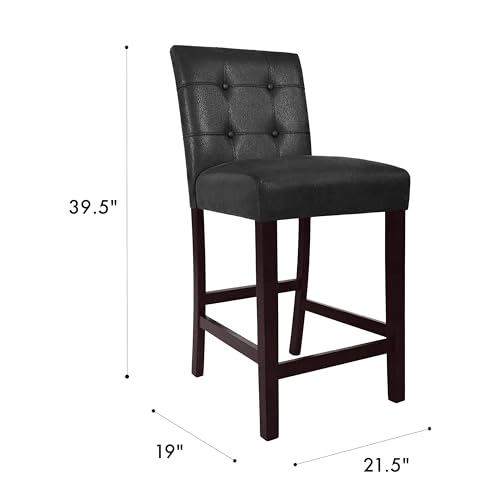 Image of HomePop Button Tufted Counter Stool, 24-Inch, Matt Black Faux Leather (Set of 2)