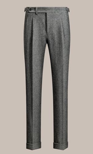 Tuikayoo Men's Tweed Pants Adjustable Buckle Herringbone Pleated Front Dress Suit Trousers Wool2