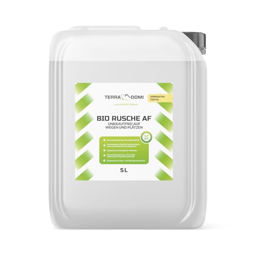 TerraDomi Bio Rusche AF 5 L | Grundstoff Acetum | Unkrautvernichter extra stark zur Anwendung auf Plätzen, Wegen, Auffahrten und Gehwegen | ohne Glyphosat