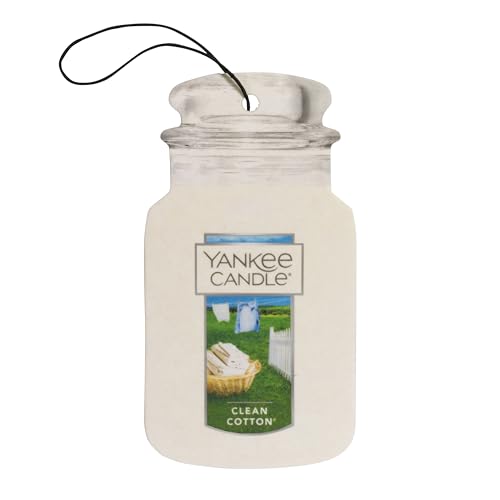 Image of Yankee Candle Classic Paper Car Jar Air Freshener, Hanging Car Freshener, Long Lasting Odor Neutralizing Car Fragrance, Clean Cotton (Pack of 2)