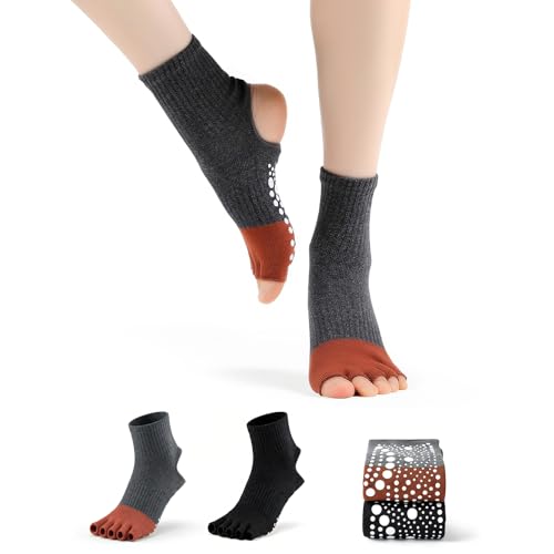Image of Non Slip Pilates Grip Socks for Women Yoga Barre Knitted Cotton | Full Foot Sticky Silicone,Soft Breathable Comfortable,Durable Washable Anti Skid,Gentle Arch Compression Support